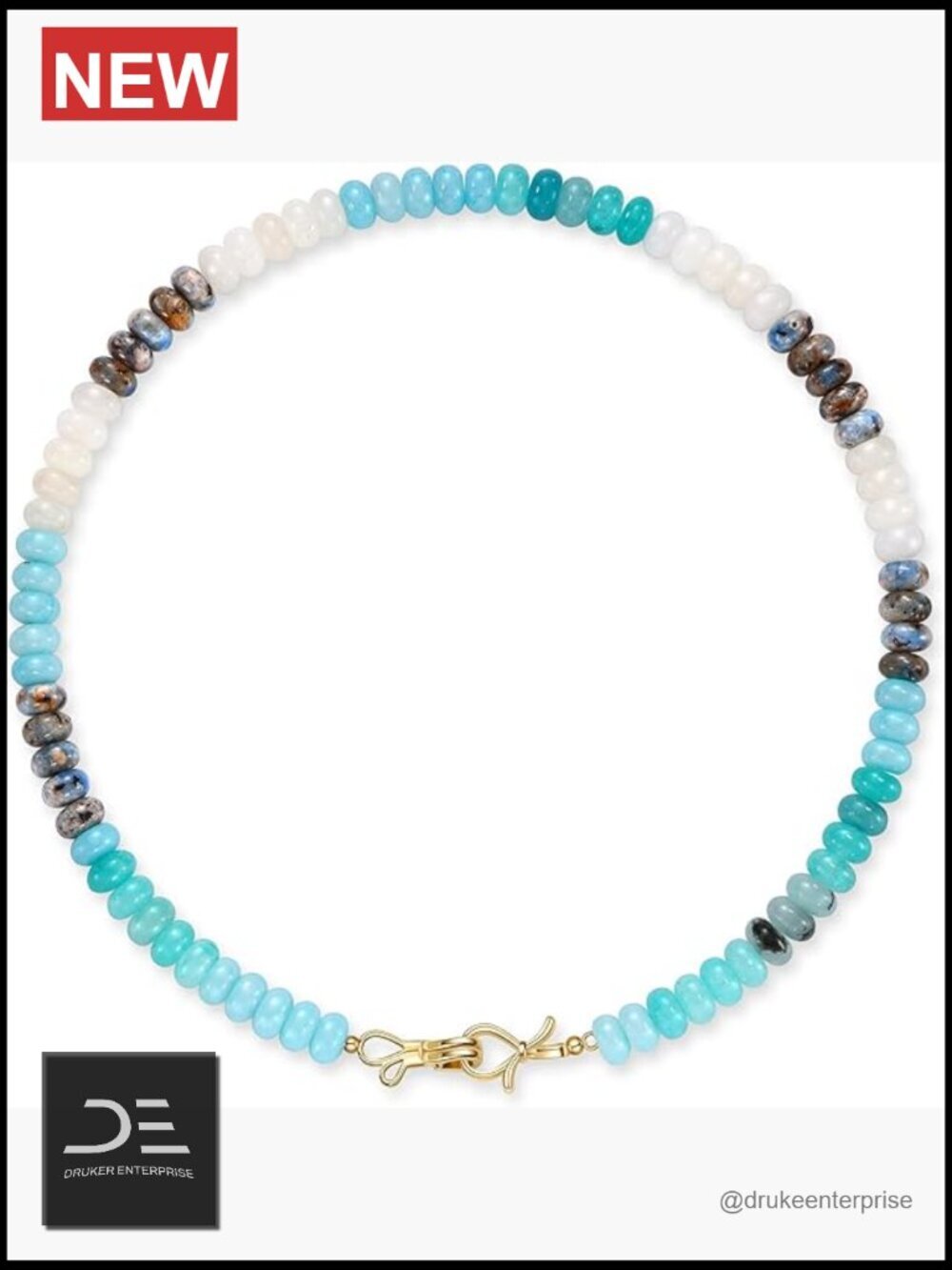 Beaded Gemstone Choker Necklace with Bow Knot 14K Gold Plated Stainless Steel